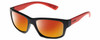 Profile View of Bolle HOLMAN Designer Polarized Sunglasses with Custom Cut Red Mirror Lenses in Matte Black Scarlet Red Orange Unisex Rectangular Full Rim Acetate 58 mm