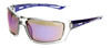 Profile View of Calabria First Serve Unisex Men's Womens POLARIZED Pickleball Sunglasses Glasses in Grey Crystal Navy Blue Frame with Blue Mirror Lens