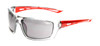 Profile View of Calabria First Serve Unisex Men's Womens POLARIZED Pickleball Sunglasses Glasses in Grey Crystal Red Frame with Smoke Grey Lens