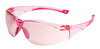 Profile View of Calabria Drop Shot Unisex Men's Women's Pickleball Sunglasses Protective Glasses in Pink Crystal Frame with Pink Lens