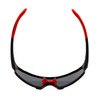 Top View of Calabria Cross-Court Unisex Mens Womens Pickleball Sunglasses Protective Glasses in Matte Black Red Frame with Red Mirror Lens