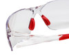 Close Up View of Calabria Side Out Clear Crystal Red Sport Mens Women's Pickleball Safety Glasses in Clear Crystal Red Frame with Clear Lens