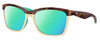 Profile View of Costa Del Mar Anaa Designer Polarized Reading Sunglasses with Custom Cut Powered Green Mirror Lenses in Shiny Retro Tortoise Havana Cream Mint Blue Ladies Panthos Full Rim Acetate 55 mm
