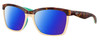 Profile View of Costa Del Mar Anaa Designer Polarized Reading Sunglasses with Custom Cut Powered Blue Mirror Lenses in Shiny Retro Tortoise Havana Cream Mint Blue Ladies Panthos Full Rim Acetate 55 mm