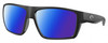 Profile View of Costa Del Mar Bloke Designer Polarized Sunglasses with Custom Cut Blue Mirror Lenses in Matte Black Gray Unisex Rectangular Full Rim Acetate 61 mm