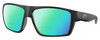 Profile View of Costa Del Mar Bloke Designer Polarized Reading Sunglasses with Custom Cut Powered Green Mirror Lenses in Matte Black Gray Unisex Rectangular Full Rim Acetate 61 mm