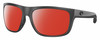 Profile View of Costa Del Mar Broadbill Designer Polarized Sunglasses with Custom Cut Red Mirror Lenses in Matte Gray Black Unisex Square Full Rim Acetate 61 mm