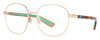 Profile View of Costa Del Mar Egret Designer Reading Eye Glasses in Shiny Gold Brown Tortoise Havana Turquoise Ladies Round Full Rim Metal 55 mm