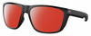 Profile View of Costa Del Mar Ferg Designer Polarized Sunglasses with Custom Cut Red Mirror Lenses in Matte Black Unisex Panthos Full Rim Acetate 59 mm