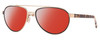 Profile View of Costa Del Mar Fernandina Designer Polarized Sunglasses with Custom Cut Red Mirror Lenses in Brushed Gold Brown Tortoise Havana Ladies Pilot Full Rim Metal 57 mm