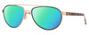 Profile View of Costa Del Mar Fernandina Designer Polarized Reading Sunglasses with Custom Cut Powered Green Mirror Lenses in Brushed Gold Brown Tortoise Havana Ladies Pilot Full Rim Metal 57 mm