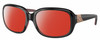 Profile View of Costa Del Mar Gannet Designer Polarized Sunglasses with Custom Cut Red Mirror Lenses in Shiny Black Rose Gold Hibiscus Pink Ladies Square Full Rim Acetate 58 mm