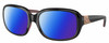 Profile View of Costa Del Mar Gannet Designer Polarized Sunglasses with Custom Cut Blue Mirror Lenses in Shiny Black Rose Gold Hibiscus Pink Ladies Square Full Rim Acetate 58 mm