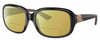 Profile View of Costa Del Mar Gannet Designer Polarized Reading Sunglasses with Custom Cut Powered Sun Flower Yellow Lenses in Shiny Black Rose Gold Hibiscus Pink Ladies Square Full Rim Acetate 58 mm