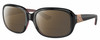 Profile View of Costa Del Mar Gannet Designer Polarized Reading Sunglasses with Custom Cut Powered Amber Brown Lenses in Shiny Black Rose Gold Hibiscus Pink Ladies Square Full Rim Acetate 58 mm