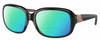 Profile View of Costa Del Mar Gannet Designer Polarized Reading Sunglasses with Custom Cut Powered Green Mirror Lenses in Shiny Black Rose Gold Hibiscus Pink Ladies Square Full Rim Acetate 58 mm