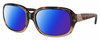 Profile View of Costa Del Mar Gannet Designer Polarized Sunglasses with Custom Cut Blue Mirror Lenses in Shiny Tortoise Havana Fade Pink Crystal Rose Gold Ladies Square Full Rim Acetate 58 mm