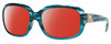 Profile View of Costa Del Mar Gannet Designer Polarized Sunglasses with Custom Cut Red Mirror Lenses in Shiny Marine Blue Clear Crystal Fade Silver Ladies Square Full Rim Acetate 58 mm