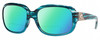 Profile View of Costa Del Mar Gannet Designer Polarized Reading Sunglasses with Custom Cut Powered Green Mirror Lenses in Shiny Marine Blue Clear Crystal Fade Silver Ladies Square Full Rim Acetate 58 mm