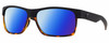 Profile View of Costa Del Mar Half Moon Designer Polarized Sunglasses with Custom Cut Blue Mirror Lenses in Matte Black Shiny Tortoise Havana Unisex Rectangular Full Rim Acetate 60 mm