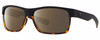 Profile View of Costa Del Mar Half Moon Designer Polarized Sunglasses with Custom Cut Amber Brown Lenses in Matte Black Shiny Tortoise Havana Unisex Rectangular Full Rim Acetate 60 mm