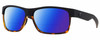 Profile View of Costa Del Mar Half Moon Designer Polarized Reading Sunglasses with Custom Cut Powered Blue Mirror Lenses in Matte Black Shiny Tortoise Havana Unisex Rectangular Full Rim Acetate 60 mm