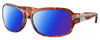 Profile View of Costa Del Mar Inlet Designer Polarized Sunglasses with Custom Cut Blue Mirror Lenses in Amber Brown Tortoise Havana Silver Ladies Oval Full Rim Acetate 58 mm