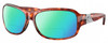 Profile View of Costa Del Mar Inlet Designer Polarized Reading Sunglasses with Custom Cut Powered Green Mirror Lenses in Amber Brown Tortoise Havana Silver Ladies Oval Full Rim Acetate 58 mm