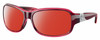 Profile View of Costa Del Mar Inlet Designer Polarized Sunglasses with Custom Cut Red Mirror Lenses in Pink Pomegranate Crystal Fade Silver Ladies Oval Full Rim Acetate 58 mm