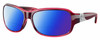Profile View of Costa Del Mar Inlet Designer Polarized Reading Sunglasses with Custom Cut Powered Blue Mirror Lenses in Pink Pomegranate Crystal Fade Silver Ladies Oval Full Rim Acetate 58 mm