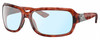 Profile View of Costa Del Mar Isabela Designer Blue Light Blocking Eyeglasses in Amber Red Tortoise Havana Crystal Silver Ladies Rectangular Full Rim Acetate 64 mm