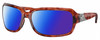 Profile View of Costa Del Mar Isabela Designer Polarized Sunglasses with Custom Cut Blue Mirror Lenses in Amber Red Tortoise Havana Crystal Silver Ladies Rectangular Full Rim Acetate 64 mm
