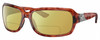 Profile View of Costa Del Mar Isabela Designer Polarized Reading Sunglasses with Custom Cut Powered Sun Flower Yellow Lenses in Amber Red Tortoise Havana Crystal Silver Ladies Rectangular Full Rim Acetate 64 mm