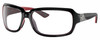Profile View of Costa Del Mar Isabela Designer Reading Eye Glasses in Shiny Black Coral Pink Silver Ladies Rectangular Full Rim Acetate 64 mm
