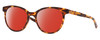 Profile View of Costa Del Mar Isla Designer Polarized Sunglasses with Custom Cut Red Mirror Lenses in Shiny Amber Brown Tortoise Havana Gold Ladies Panthos Full Rim Acetate 54 mm