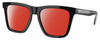 Profile View of Costa Del Mar Keramas Designer Polarized Sunglasses with Custom Cut Red Mirror Lenses in Shiny Black Silver Unisex Square Full Rim Acetate 54 mm