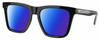 Profile View of Costa Del Mar Keramas Designer Polarized Sunglasses with Custom Cut Blue Mirror Lenses in Shiny Black Silver Unisex Square Full Rim Acetate 54 mm