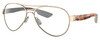 Profile View of Costa Del Mar Loreto Designer Blue Light Blocking Eyeglasses in Rose Gold Auburn Brown Tortoise Havana Beige Ladies Pilot Full Rim Metal 56 mm
