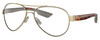 Profile View of Costa Del Mar Loreto Designer Reading Eye Glasses with Custom Cut Powered Lenses in Brushed Gold Brown Tortoise Havana Greige Ladies Pilot Full Rim Metal 56 mm