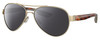Profile View of Costa Del Mar Loreto Designer Polarized Sunglasses with Custom Cut Smoke Grey Lenses in Brushed Gold Brown Tortoise Havana Greige Ladies Pilot Full Rim Metal 56 mm