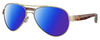 Profile View of Costa Del Mar Loreto Designer Polarized Sunglasses with Custom Cut Blue Mirror Lenses in Brushed Gold Brown Tortoise Havana Greige Ladies Pilot Full Rim Metal 56 mm