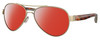 Profile View of Costa Del Mar Loreto Designer Polarized Sunglasses with Custom Cut Red Mirror Lenses in Brushed Gold Brown Tortoise Havana Greige Ladies Pilot Full Rim Metal 56 mm