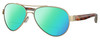 Profile View of Costa Del Mar Loreto Designer Polarized Reading Sunglasses with Custom Cut Powered Green Mirror Lenses in Brushed Gold Brown Tortoise Havana Greige Ladies Pilot Full Rim Metal 56 mm
