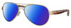 Profile View of Costa Del Mar Loreto Designer Polarized Reading Sunglasses with Custom Cut Powered Blue Mirror Lenses in Brushed Gold Brown Tortoise Havana Greige Ladies Pilot Full Rim Metal 56 mm