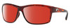 Profile View of Costa Del Mar Mag Bay Designer Polarized Sunglasses with Custom Cut Red Mirror Lenses in Auburn Red Tortoise Havana Crystal Black Unisex Rectangular Full Rim Acetate 63 mm