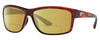 Profile View of Costa Del Mar Mag Bay Designer Polarized Reading Sunglasses with Custom Cut Powered Sun Flower Yellow Lenses in Auburn Red Tortoise Havana Crystal Black Unisex Rectangular Full Rim Acetate 63 mm