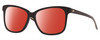 Profile View of Costa Del Mar May Designer Polarized Sunglasses with Custom Cut Red Mirror Lenses in Shiny Black Ladies Cat Eye Full Rim Acetate 57 mm