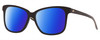 Profile View of Costa Del Mar May Designer Polarized Sunglasses with Custom Cut Blue Mirror Lenses in Shiny Black Ladies Cat Eye Full Rim Acetate 57 mm