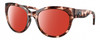 Profile View of Costa Del Mar Maya Designer Polarized Sunglasses with Custom Cut Red Mirror Lenses in Shiny Coral Pink Red Tortoise Havana Ladies Cat Eye Full Rim Acetate 55 mm