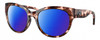 Profile View of Costa Del Mar Maya Designer Polarized Reading Sunglasses with Custom Cut Powered Blue Mirror Lenses in Shiny Coral Pink Red Tortoise Havana Ladies Cat Eye Full Rim Acetate 55 mm